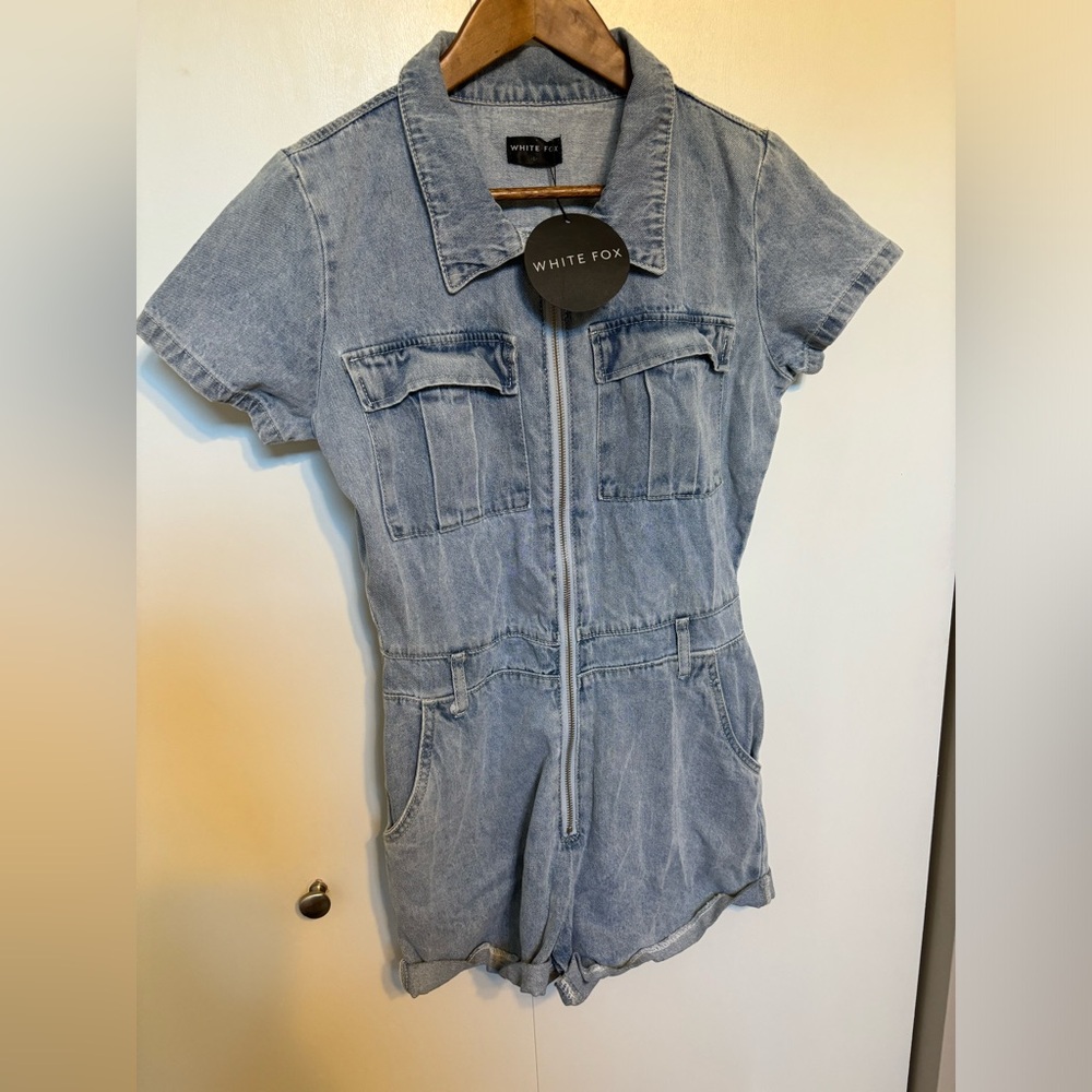 White fox label denim jean romper